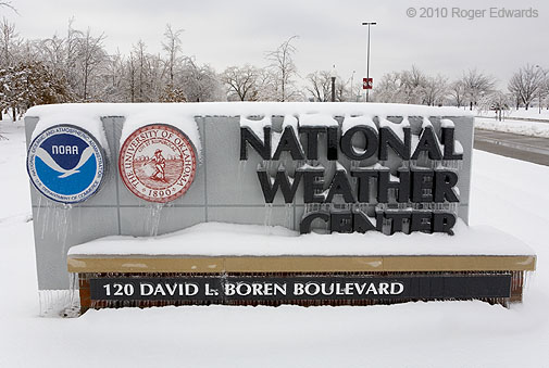National Weather Center sign in the deep freeze